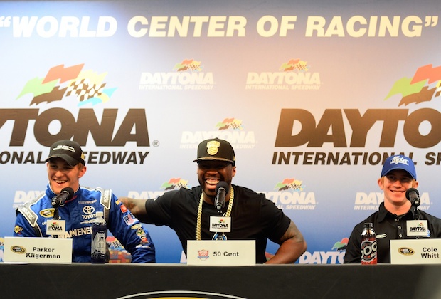 50 Cent with Cole Whitt at Daytona 500 Press Conference