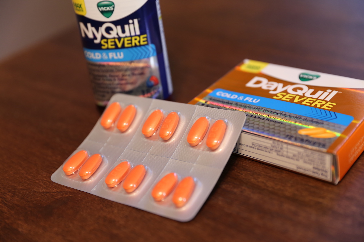 Closeup of DayQuil Severe tablets