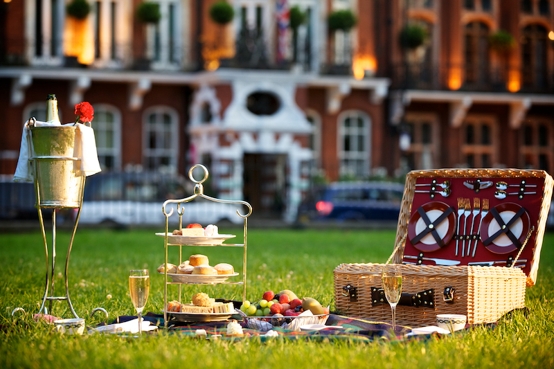 Afternoon tea and champagne service on Milestone Hotel lawn