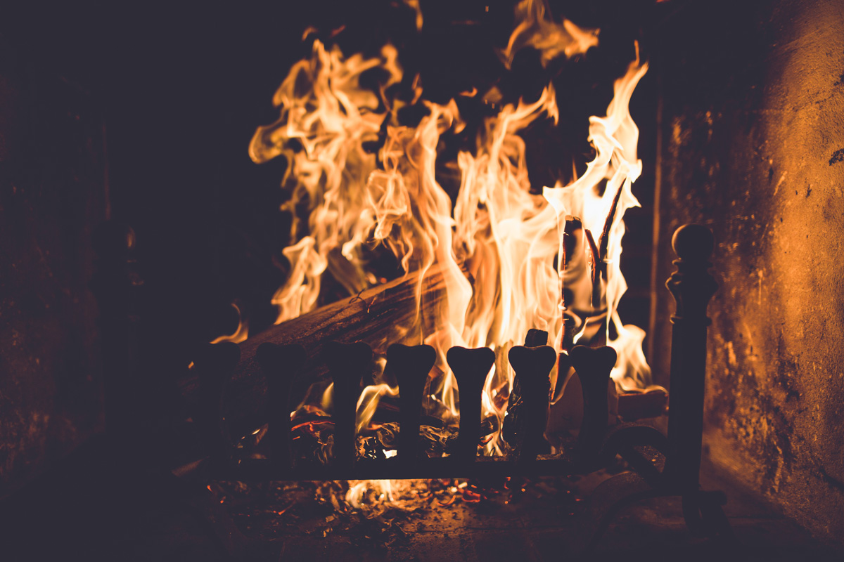 Roaring fire fireplace