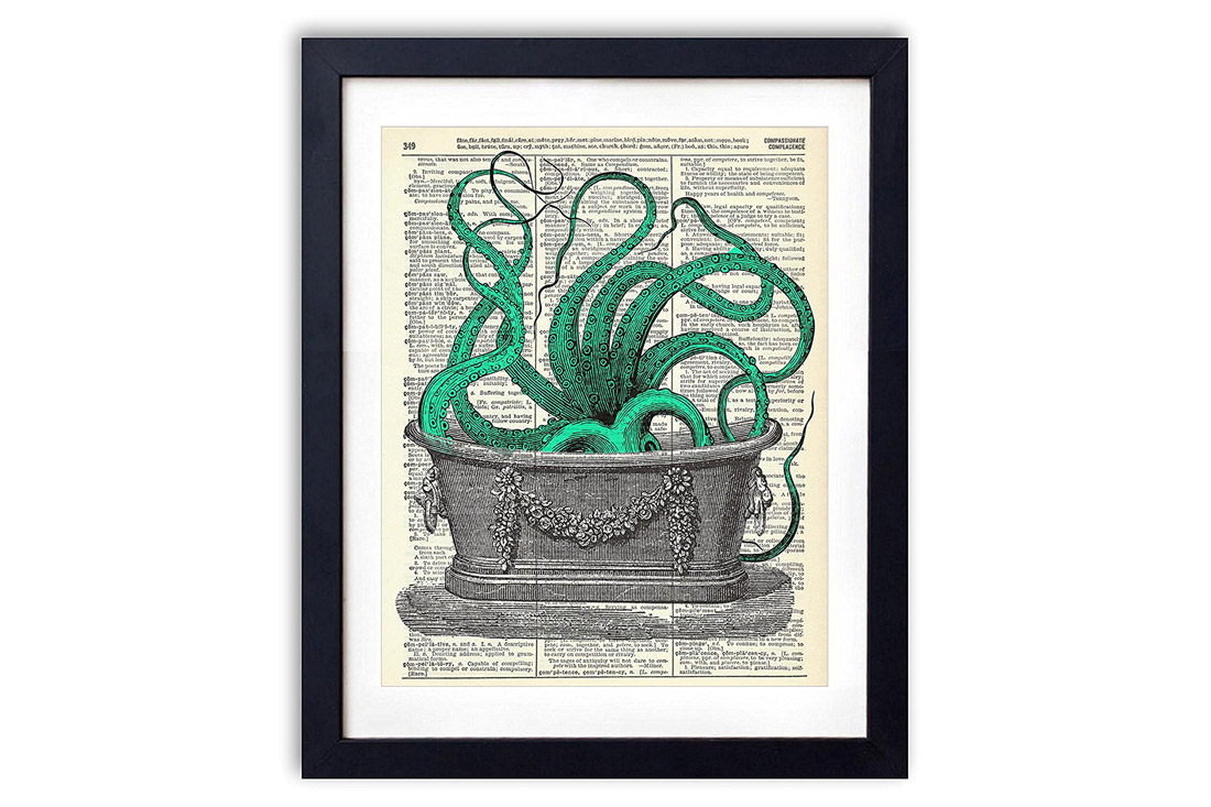 Vintage Book Art Co. Octopus In The Tub Upcycled Vintage Dictionary-Art-Print